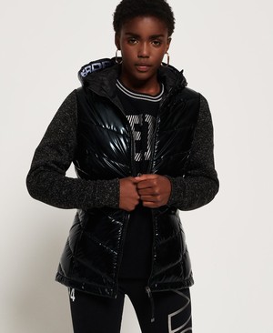 Superdry Storm Hybrid Metallic Cipzár Női Kapucnis Pulóver Fekete | TZOCY0846